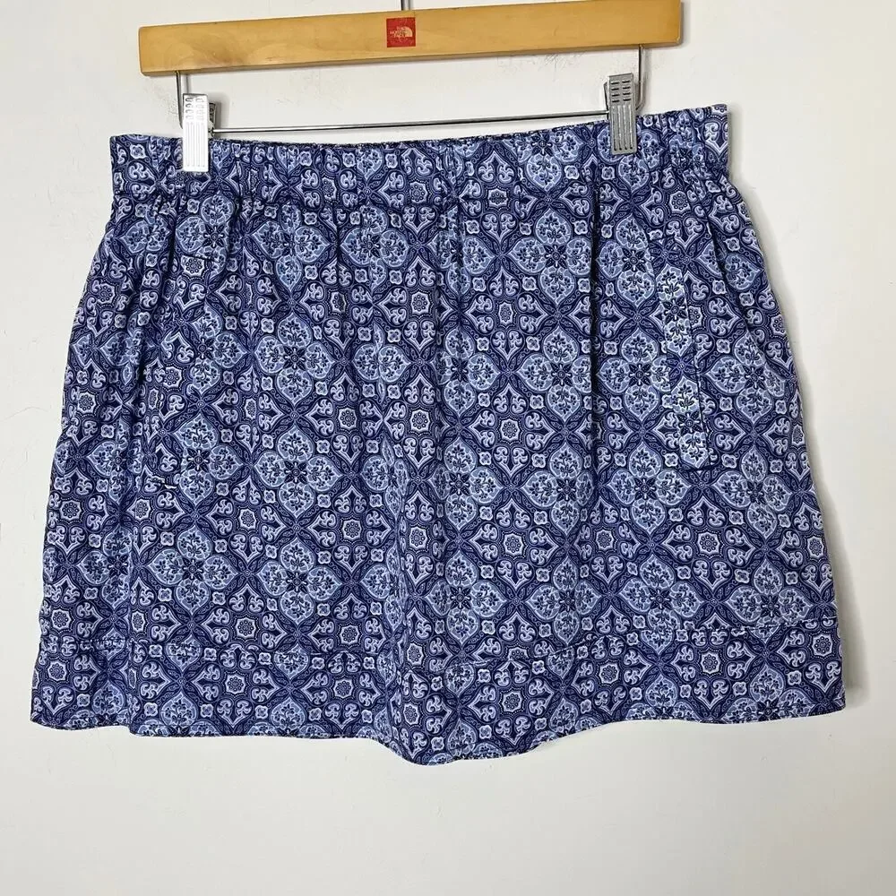 J. Crew Women's Mini Skirt Size M Blue Geometric Print 100% Cotton 37577 Pull On